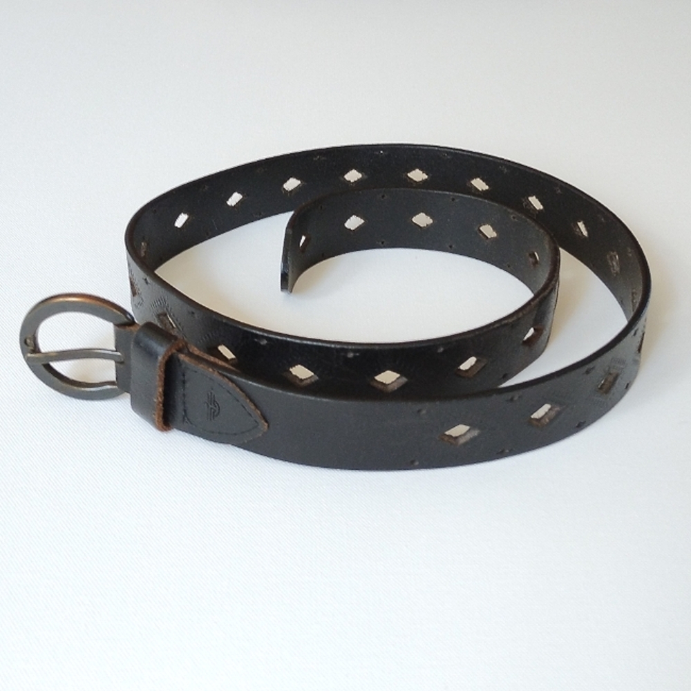90's Y2K Boho Grudge Diamond Leather Dockers belt Brown/Black Unisex size 1X